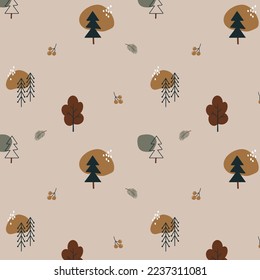 Forest trees seamless pattern. Cute nature background with trees. Vector illustration. Design for textiles, wallpaper, fabric.
