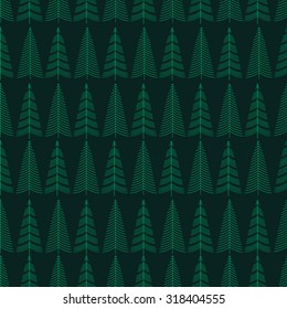 Forest trees seamless pattern. Line icons of trees. Hipster and simple modern style.Christmas design.