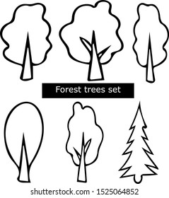 Forest trees set of hand drawn elements. Scandinavian style simple liner. autumn forest. icons isolated