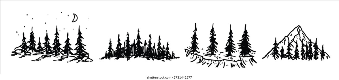 silhueta de árvores da floresta conjunto de estêncil de Pine Winter Park 