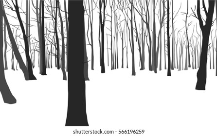 Forest trees silhouettes composition, landscape illustration over white