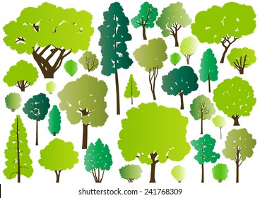 Forest trees silhouettes illustration collection background vector