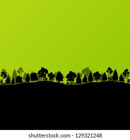 Forest trees silhouettes landscape illustration background vector