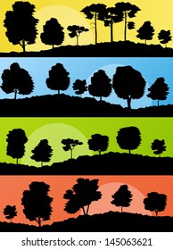 Forest trees silhouettes landscape illustration collection background vector