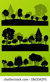 Forest trees silhouettes landscape illustration collection background set vector