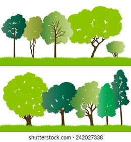 Forest trees silhouettes landscape illustration background vector