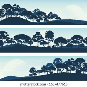 forest trees silhouettes , forest landscape template banner background vector illustration EPS10