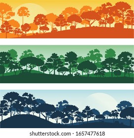 forest trees silhouettes , forest landscape template banner background vector illustration EPS10