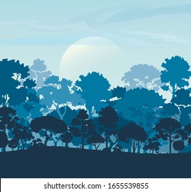 forest trees silhouettes , nature landscape background vector illustration EPS10
