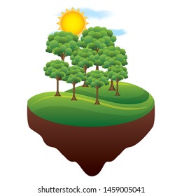forest trees sun ecology landscape vector illustration