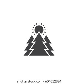 Forest, Trees and Sun Vector Icon. 