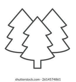 Forest trees thin line icon, merry christmas concept. Vector graphics. Fir tree group sign on white background, linear style icon for mobile or web design