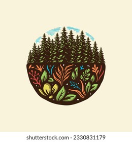 Forest Trees Vector Illustrattion Logo