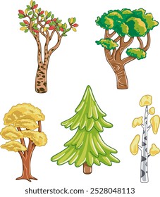 Forest trees. Vector isolated set.