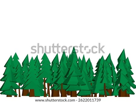 A forest of trees with a white background. The trees are tall and green, and they are spread out across the entire image