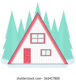 Forest triangular house. Vacation Home. Modern flat design.