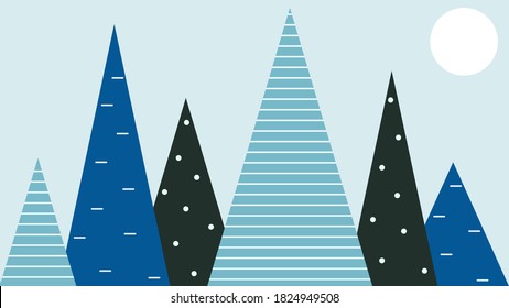 Forest with triangular trees. Winter landscape in abstract style.