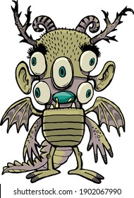 forest troll with three bulging eyes and horns