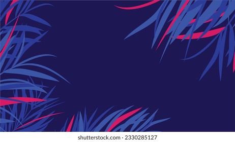 Forest tropical background vector illustration. Jungle plants, palm leaves, exotic summertime style. Botanical backdrop design for decoration, wallpaper, product presentation, branding.