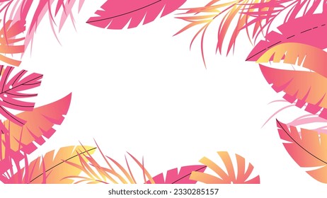 Forest tropical background vector illustration. Jungle plants, monstera, palm leaves, banana leaf, exotic summertime style. Botanical backdrop design for decoration, wallpaper, product presentation.