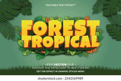 Vetor editável de efeito de texto tropical de floresta 3d