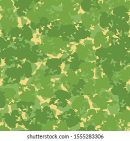 Forest UFO camouflage of various shades of green and yellow colors. It is a colorful seamless pattern that can be used as a camo print for clothing and background and backdrop or computer wallpaper