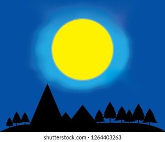 Forest under the moon in the night