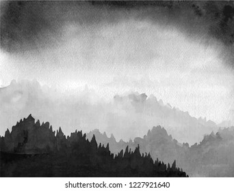 Forest Valley Fog Black Clouds Traditional Stock Vector (Royalty Free ...