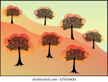 Forest in the valley.- illustration, icon, sing ,symbol,