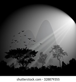 Forest and Valley silhouette background