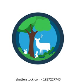 forest vector with deer in blue circle logo