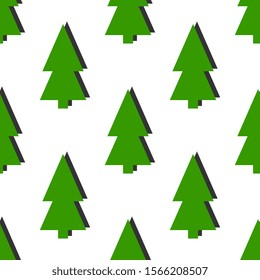 Forest vector design. Seamless pattern with green Christmas trees with shadow on a white background, artistic. New Year's beautiful illustration.