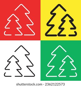 Forest Vector Icon, Outline style icon, from Adventure icons collection, isolated on Red, Yellow, White and Green Background.