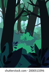 Forest vector illustration in cold colours for wallpapers, books, backdrops 