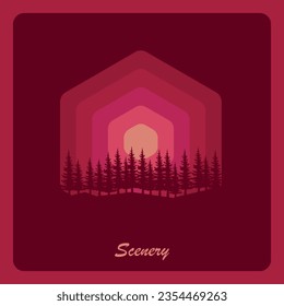 Forest vector illustration with hexagon design