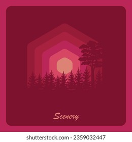 Forest vector illustration with hexagon design