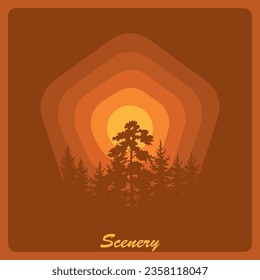 Forest vector illustration with pentagon design