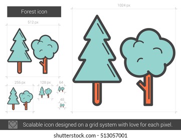 Forest vector line icon isolated on white background. Forest line icon for infographic, website or app. Scalable icon designed on a grid system.