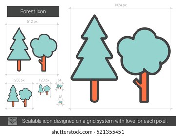 Forest vector line icon isolated on white background. Forest line icon for infographic, website or app. Scalable icon designed on a grid system.