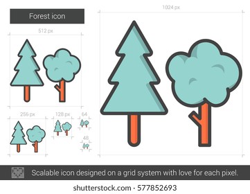 Forest vector line icon isolated on white background. Forest line icon for infographic, website or app. Scalable icon designed on a grid system.