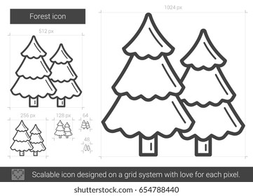 Forest vector line icon isolated on white background. Forest line icon for infographic, website or app. Scalable icon designed on a grid system.