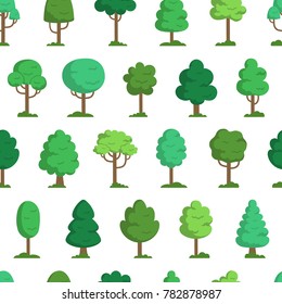 Forest vector pattern with green trees on white background