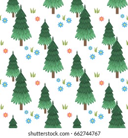 Forest. Vector seamless pattern. Isolated on white background