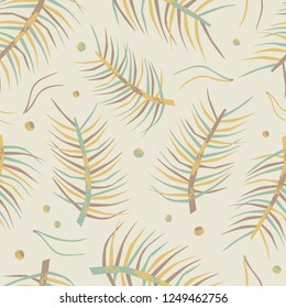 Forest vector seamless pattern with stamp textured leaves. Autumn hand drawn illustration. Background in scandinavian style.