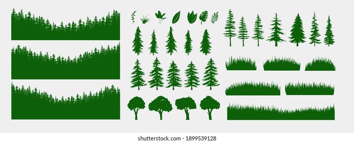 Forest vector set - Collection of trees grass and plants to create your own scene and background.