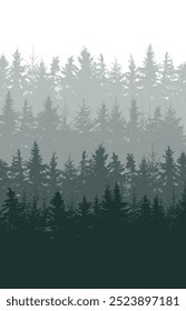 Forest vertical background, beautiful landscape wallpaper. Silhouettes of fir trees. Vector illustration
