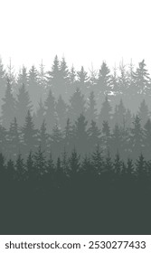 Forest vertical background, beautiful landscape wallpaper. Silhouettes of fir trees. Vector illustration