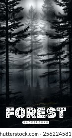 Forest view background vector illustration, Mountain background with mosaic style