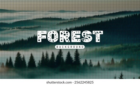 Forest view background vector illustration, Mountain background with mosaic style