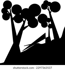 Forest view in black and white silhouette